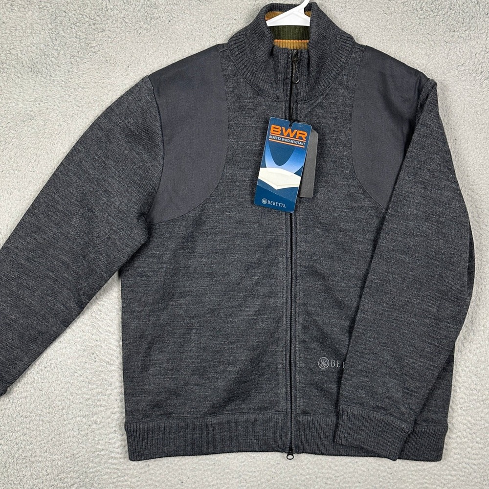 NEW Beretta Sweater Mens XL Honor Windstop Dark Grey Knit Wool Blend Full Zip